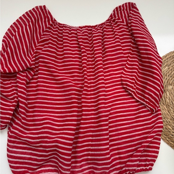 J. Crew Red & White Sailor Striped Knit Peasant Top Size XS - Picture 7 of 7
